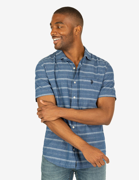 WHITE LABEL STRIPE SHORT SLEEVE WOVEN SHIRT - U.S. Polo Assn.