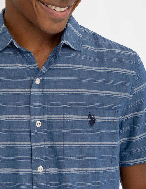 WHITE LABEL STRIPE SHORT SLEEVE WOVEN SHIRT - U.S. Polo Assn.