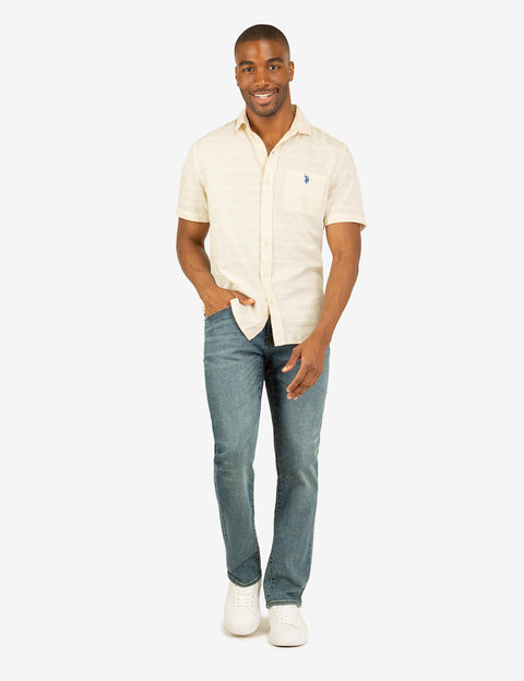 WHITE LABEL STRIPE SHORT SLEEVE WOVEN SHIRT - U.S. Polo Assn.