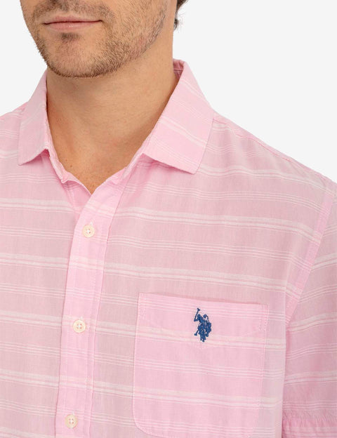 WHITE LABEL STRIPE SHORT SLEEVE WOVEN SHIRT - U.S. Polo Assn.
