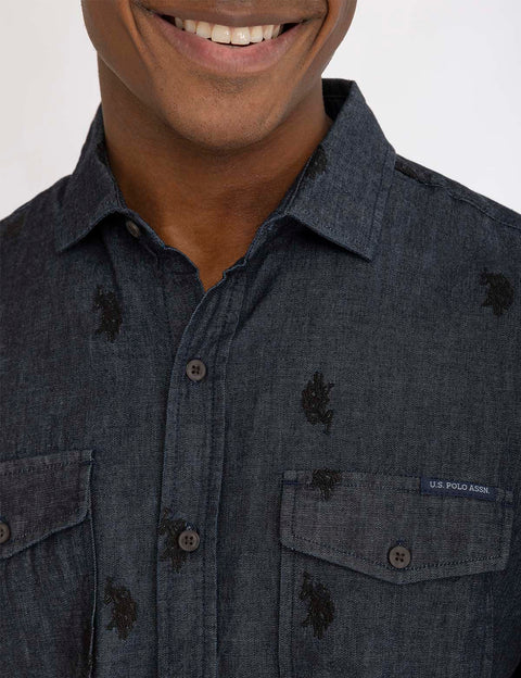 WHITE LABEL ALL OVER LOGO DENIM SHIRT - U.S. Polo Assn.