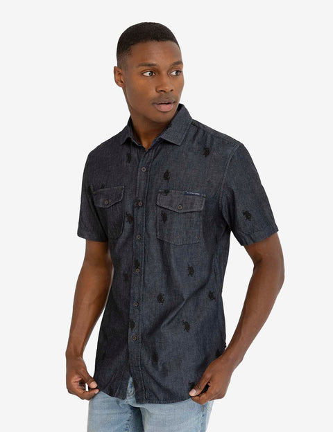 WHITE LABEL ALL OVER LOGO DENIM SHIRT - U.S. Polo Assn.