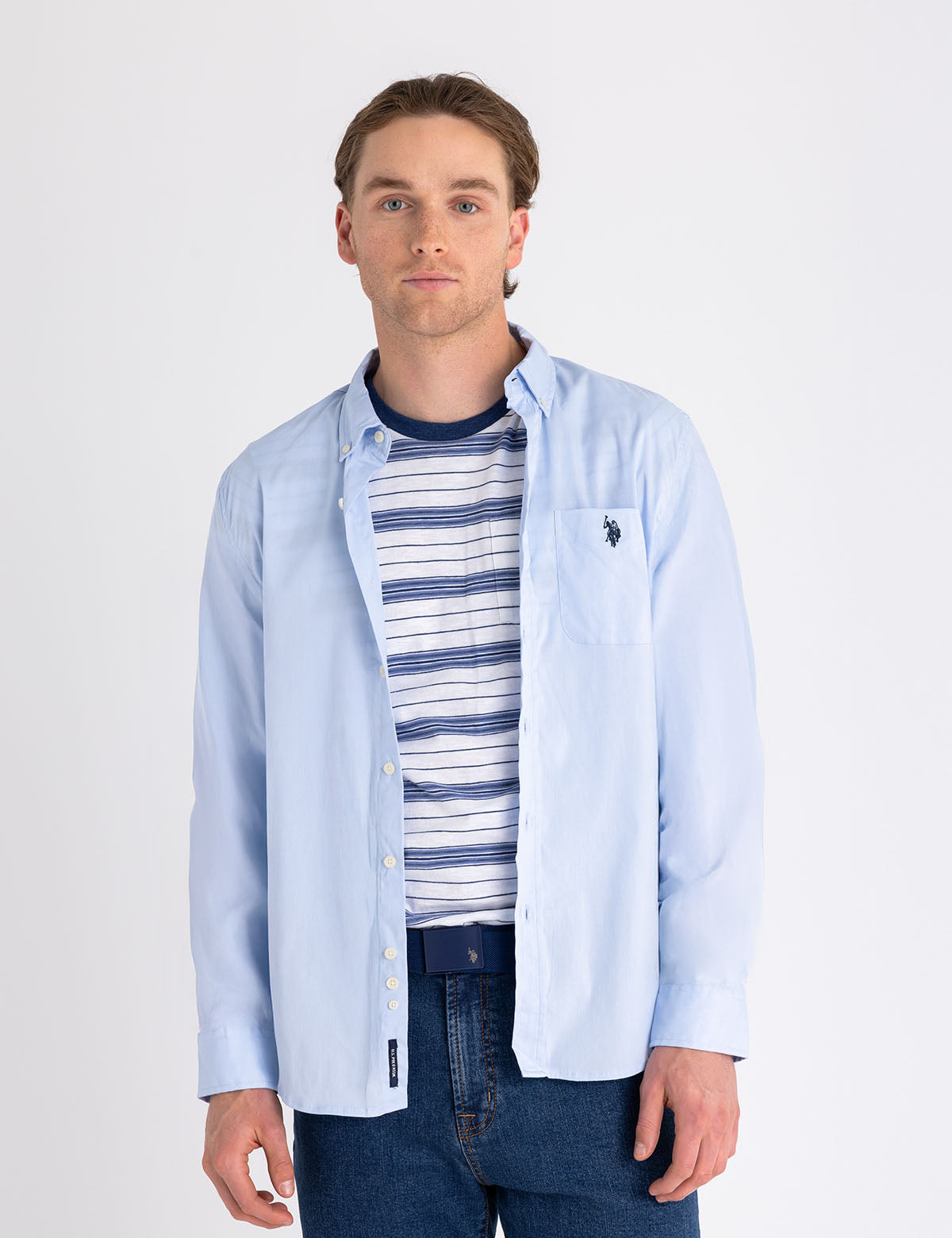 Slim-fit stretch cotton poplin shirt main image 1