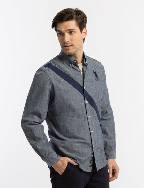 DIAGONAL SOLID CANVAS LONG SLEEVE SHIRT - U.S. Polo Assn.