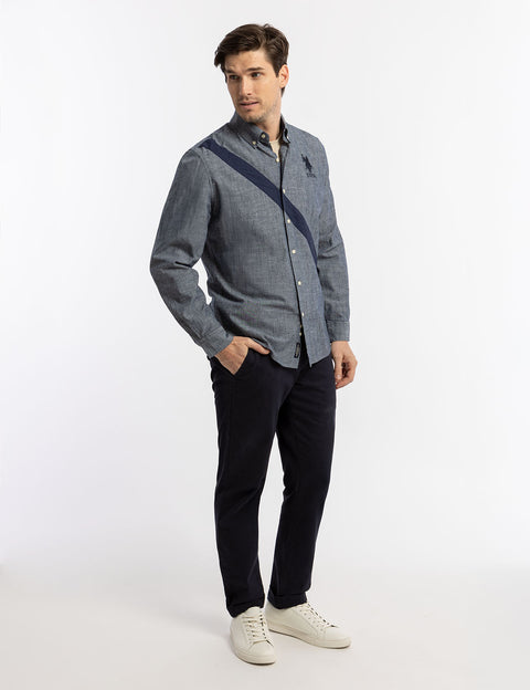 DIAGONAL SOLID CANVAS LONG SLEEVE SHIRT - U.S. Polo Assn.