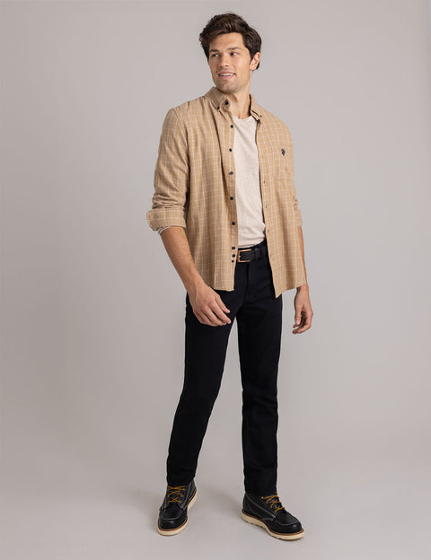 HEATHERED PEACHED TWILL LONG SLEEVE SHIRT - U.S. Polo Assn.