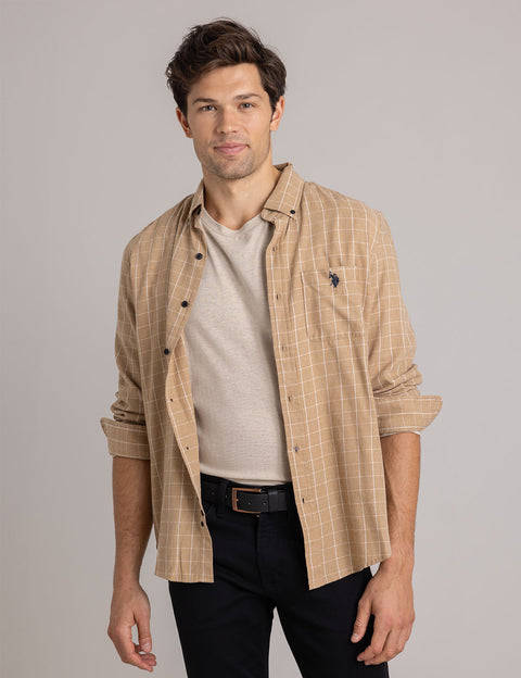 HEATHERED PEACHED TWILL LONG SLEEVE SHIRT - U.S. Polo Assn.