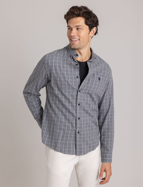 HEATHERED PEACHED TWILL LONG SLEEVE SHIRT - U.S. Polo Assn.