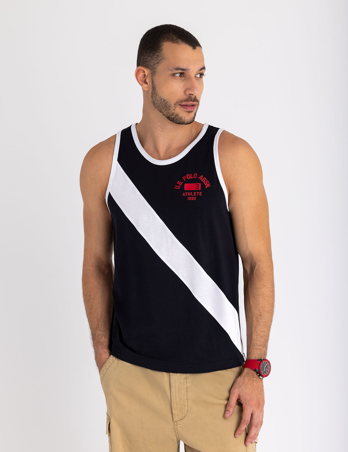 CONTRAST DIAGONAL SASH MUSCLE TANK