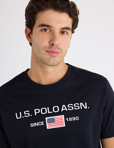 FLAG EMBOSSED WORDMARK PRINTED JERSEY T-SHIRT - U.S. Polo Assn.