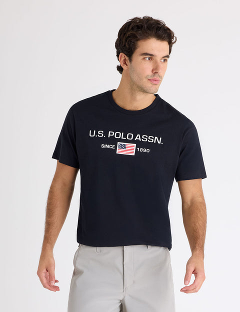 FLAG EMBOSSED WORDMARK PRINTED JERSEY T-SHIRT - U.S. Polo Assn.