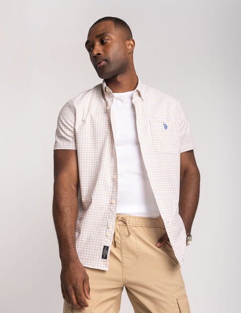 SHORT SLEEVE PLAID POPLIN SHIRT WITH POCKET - U.S. Polo Assn.