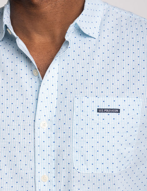 SHORT SLEEVE DOT POPLIN SHIRT WITH POCKET - U.S. Polo Assn.