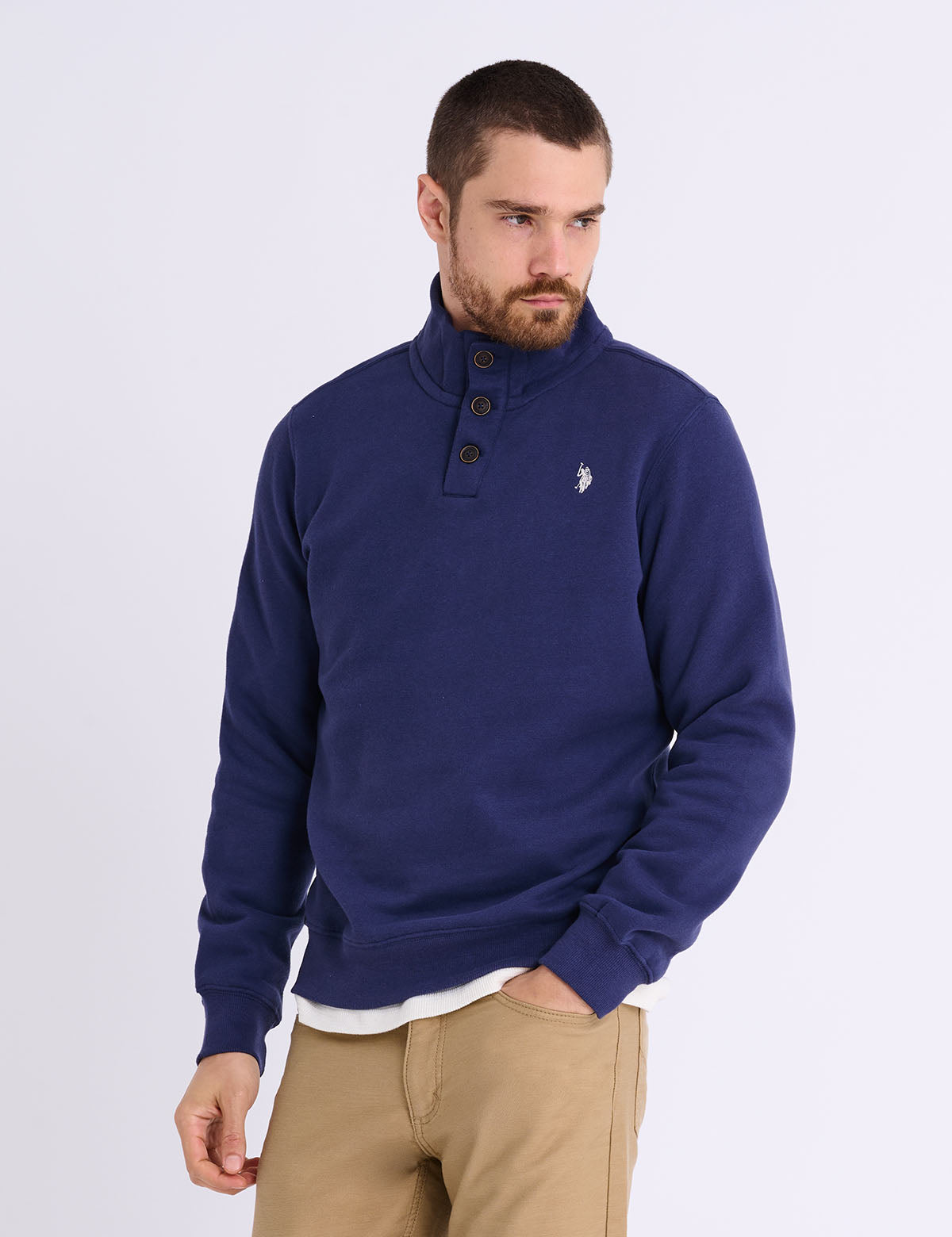 PEACHED FLEECE BUTTON MOCK NECK PULLOVER– U.S. Polo Assn.