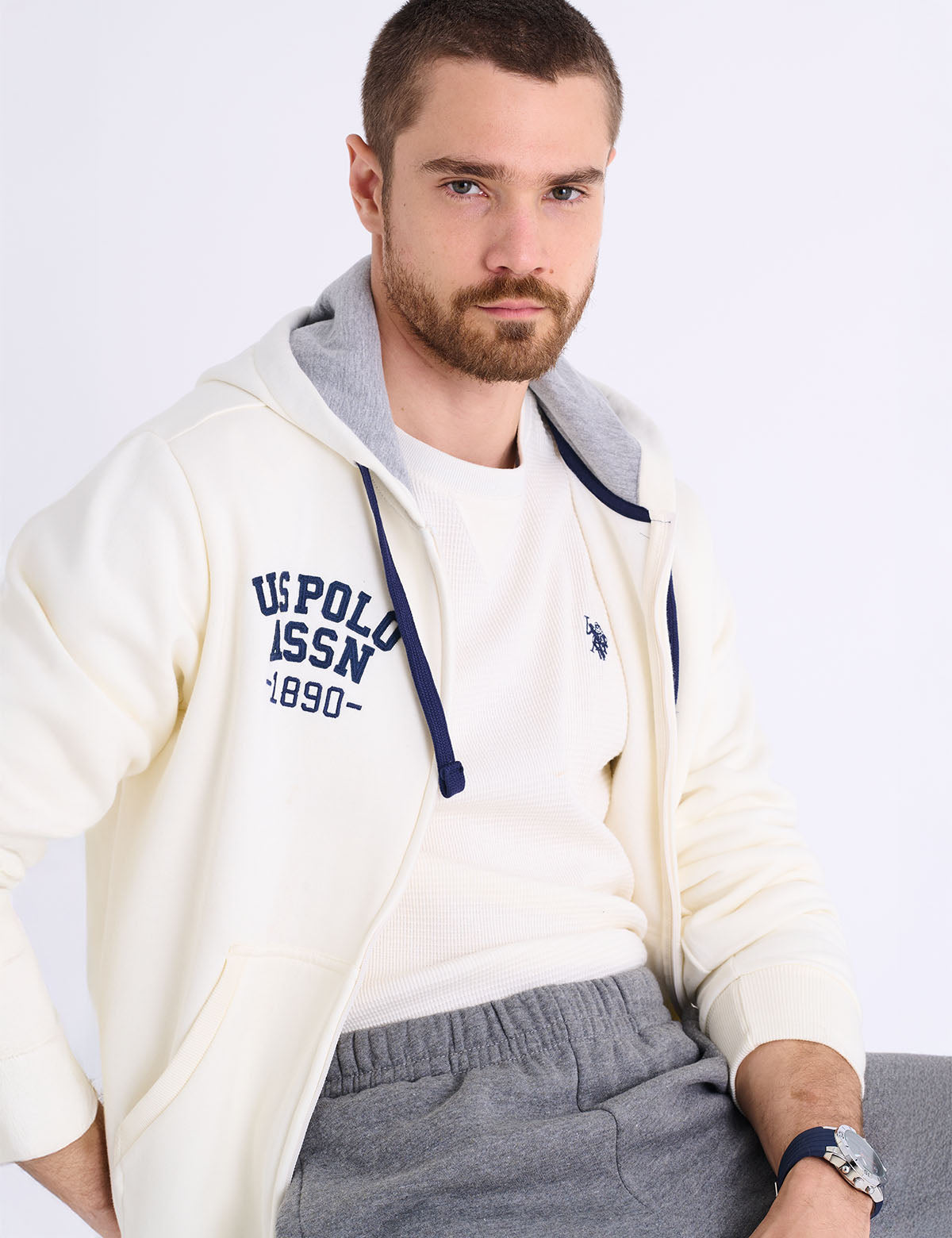 WORDMARK APPLIQUE FULL ZIP FLEECE HOODIE– U.S. Polo Assn.