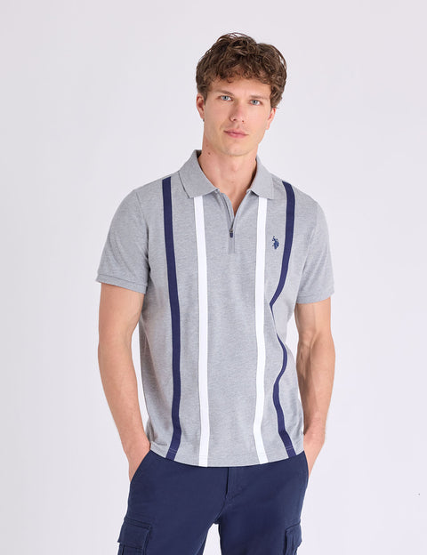 VERTICAL STRIPE JERSEY POLO SHIRT WITH ZIPPER - U.S. Polo Assn.