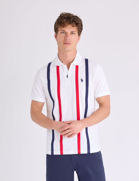 VERTICAL STRIPE JERSEY POLO SHIRT WITH ZIPPER - U.S. Polo Assn.