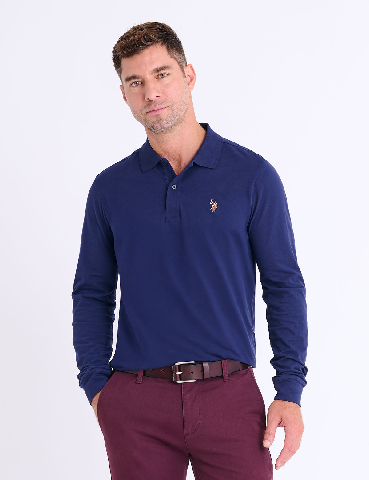 LONG Sleeve Peached Jersey Polo Shirt Classic Navy / XL
