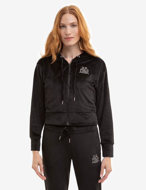 VELOUR FULL ZIP EMBELLISHED HOODIE - U.S. Polo Assn.