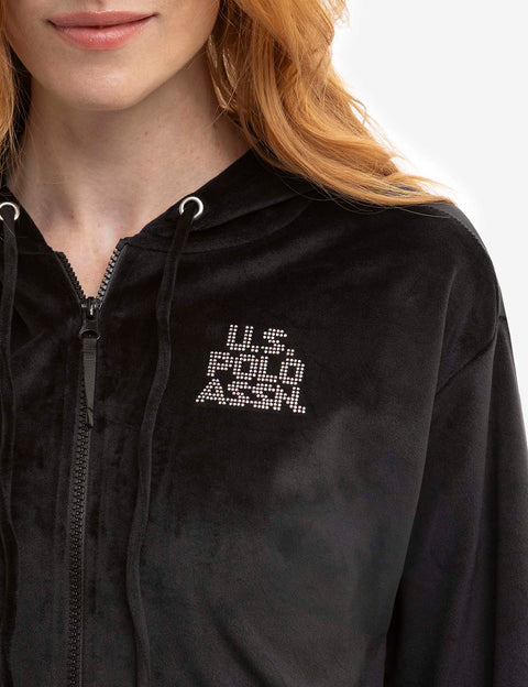 VELOUR FULL ZIP EMBELLISHED HOODIE - U.S. Polo Assn.