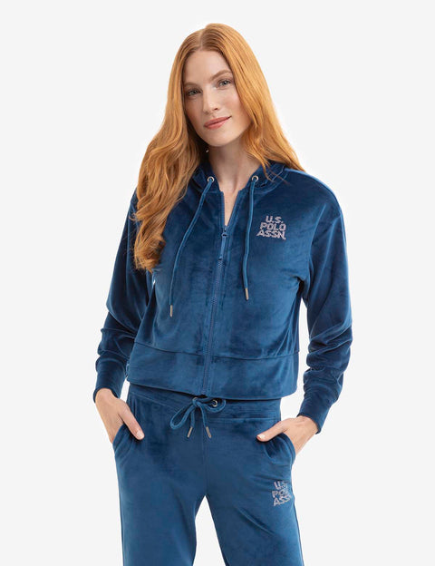 VELOUR FULL ZIP EMBELLISHED HOODIE - U.S. Polo Assn.