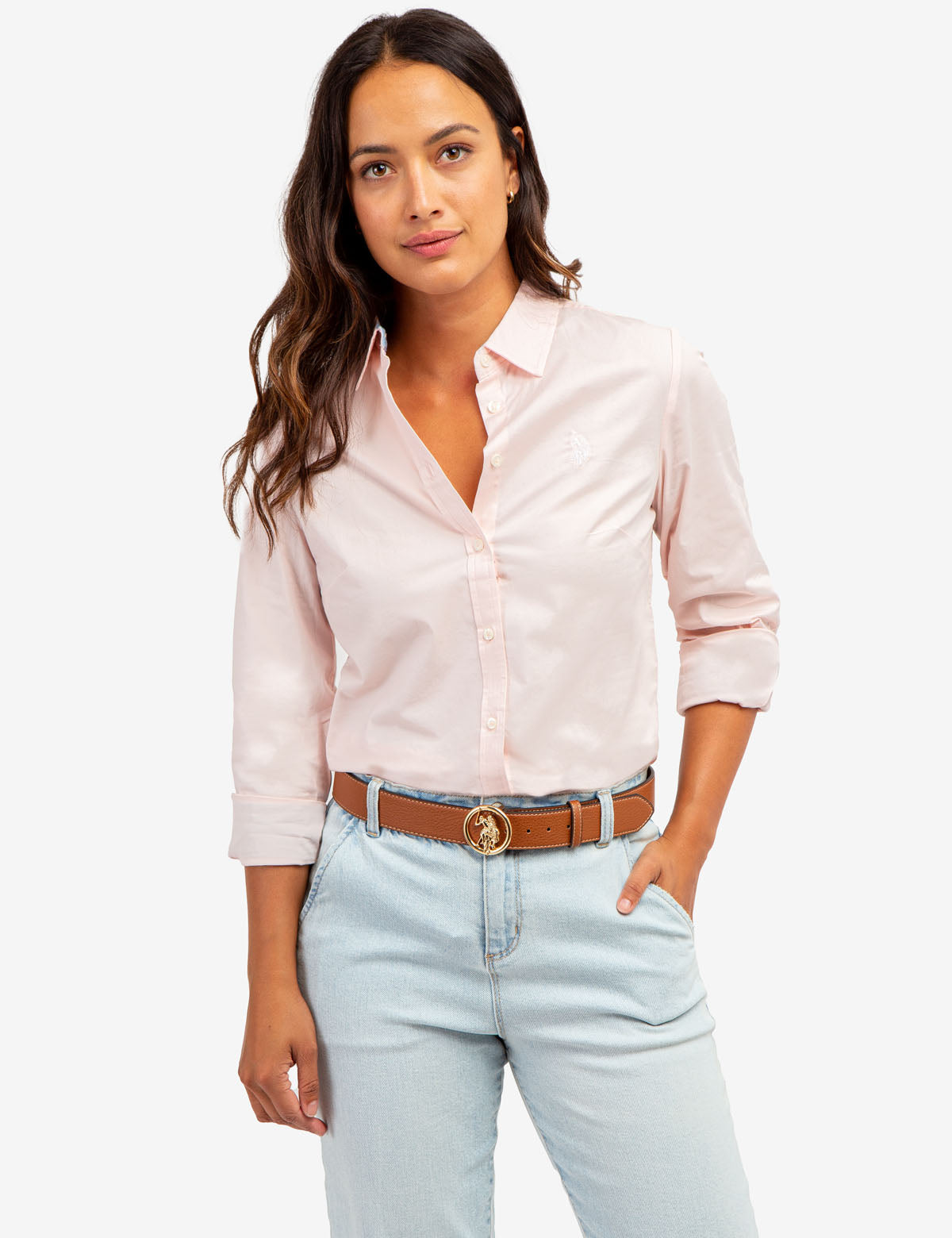 Plus Solid Poplin Puff Sleeve Shirt