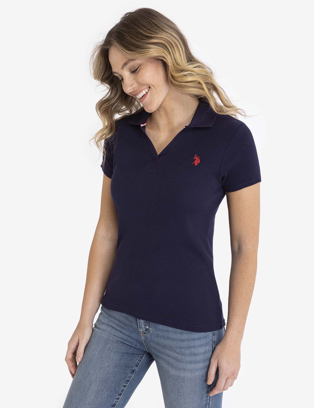 DS Intertwined Print Peached Half Neck Long Sleeve Polo Shirt