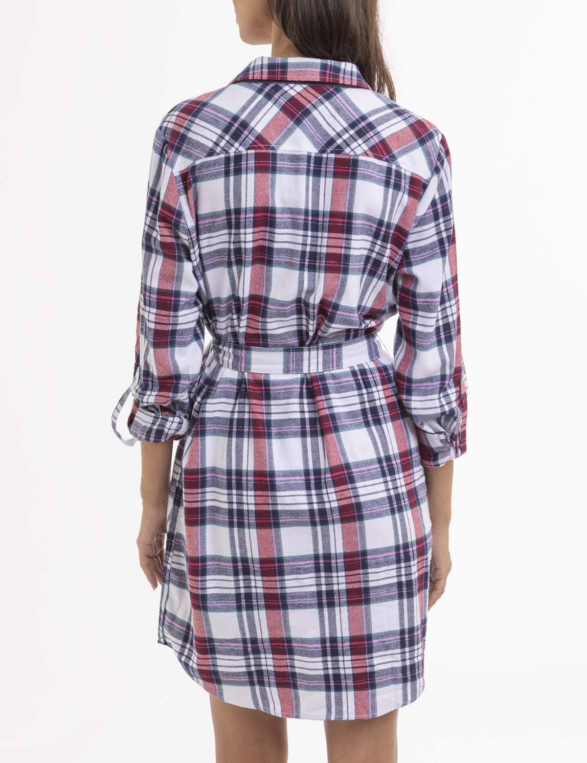 Plaid Shirt Dress with Waist Tie