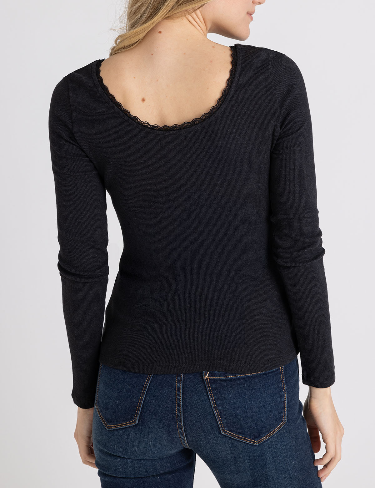 LACE TRIM SCOOP NECK RIB TOP– U.S. Polo Assn.