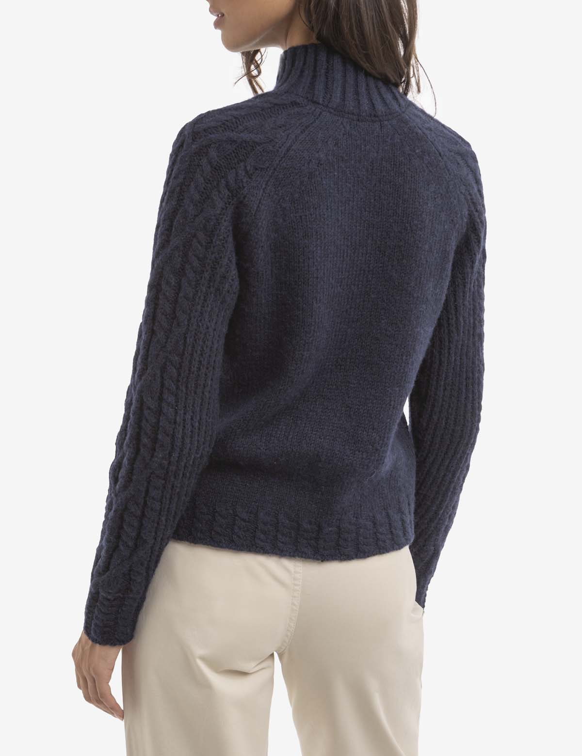 POL Teal Mock Neck Bubble Sleeve Cable Knit Sweater main image 1