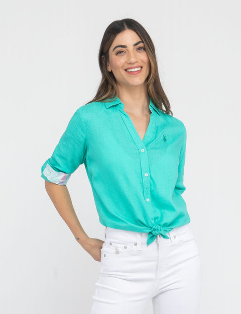 WATER FLORAL LINEN ROLL SLEEVE SHIRT - U.S. Polo Assn.