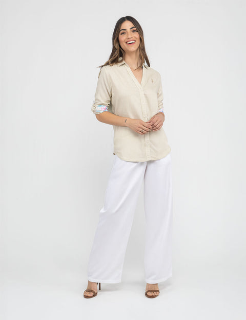 WATER FLORAL LINEN ROLL SLEEVE SHIRT - U.S. Polo Assn.