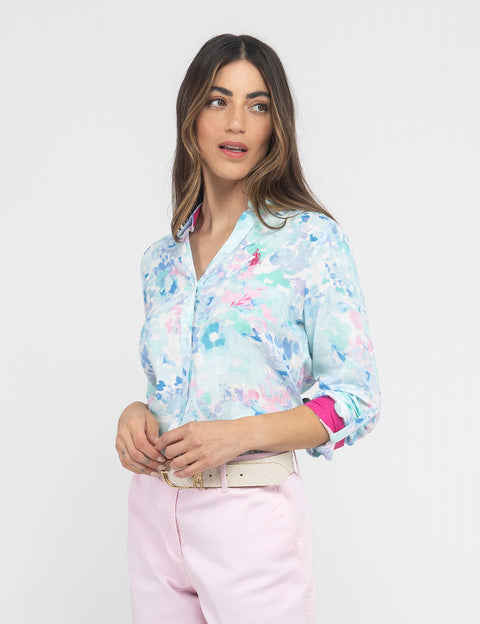 WATER FLORAL LINEN ROLL SLEEVE SHIRT - U.S. Polo Assn.