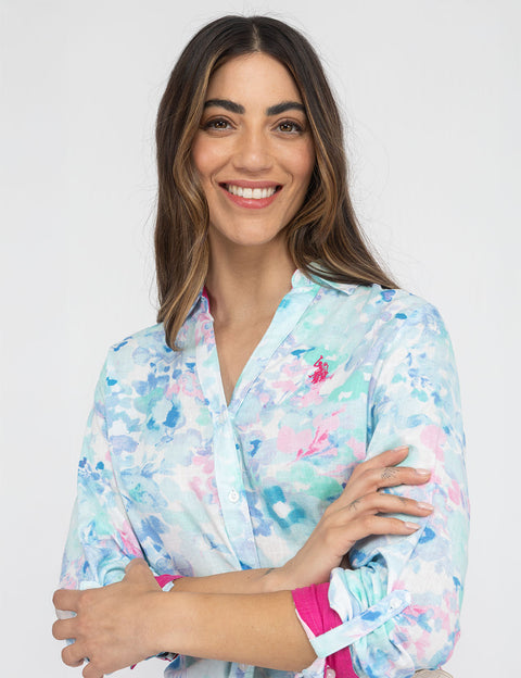 WATER FLORAL LINEN ROLL SLEEVE SHIRT - U.S. Polo Assn.