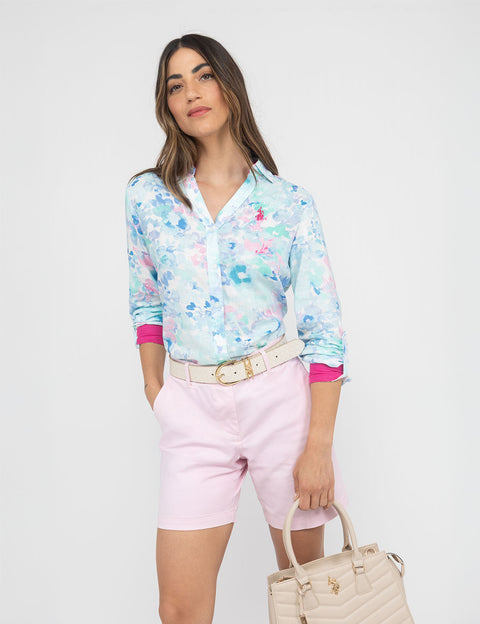 WATER FLORAL LINEN ROLL SLEEVE SHIRT - U.S. Polo Assn.