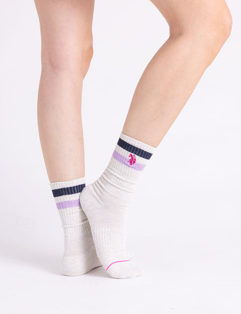 LADIES 3PK STRIPE ASSORTED CREW SOCKS - U.S. Polo Assn.