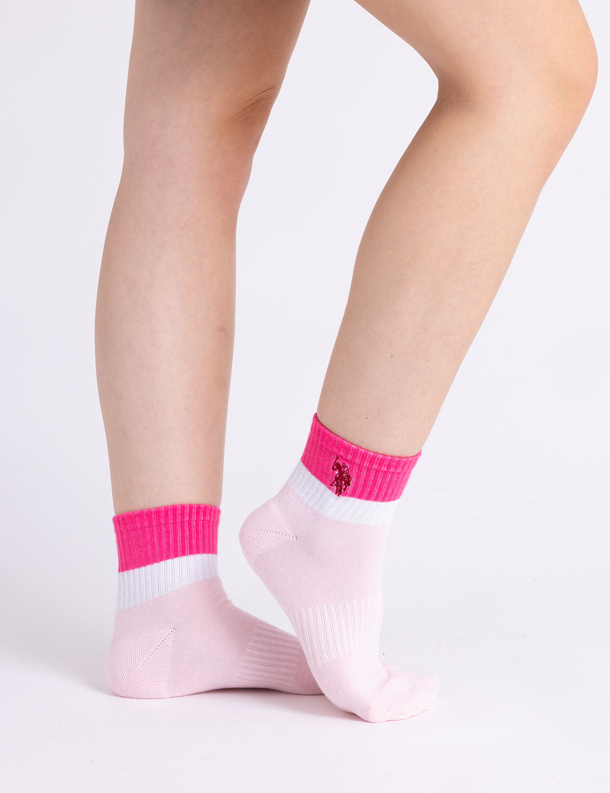 LADIES 3PK TRI COLOR ASSORTED QUARTER CREW SOCKS– U.S. Polo Assn.