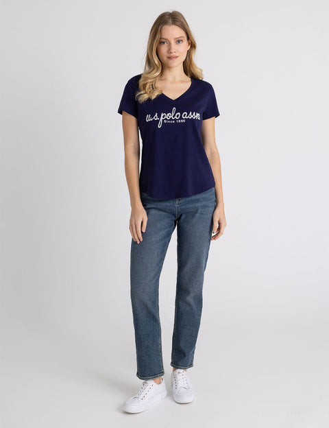 METALLIC SCRIPT V-NECK T-SHIRT - U.S. Polo Assn.