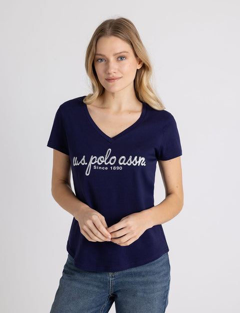 METALLIC SCRIPT V-NECK T-SHIRT - U.S. Polo Assn.