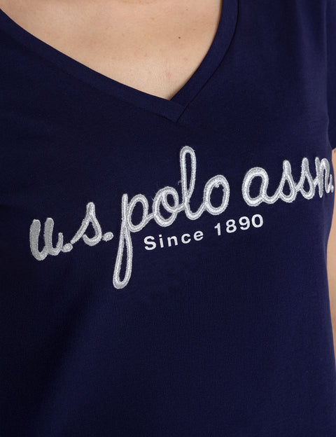 METALLIC SCRIPT V-NECK T-SHIRT - U.S. Polo Assn.