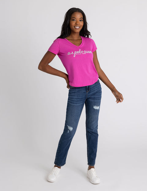 METALLIC SCRIPT V-NECK T-SHIRT - U.S. Polo Assn.