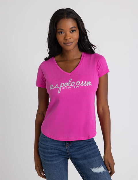 METALLIC SCRIPT V-NECK T-SHIRT - U.S. Polo Assn.