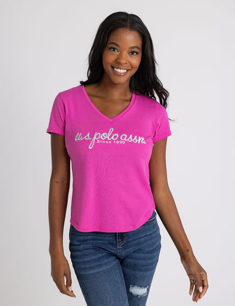 METALLIC SCRIPT V-NECK T-SHIRT - U.S. Polo Assn.