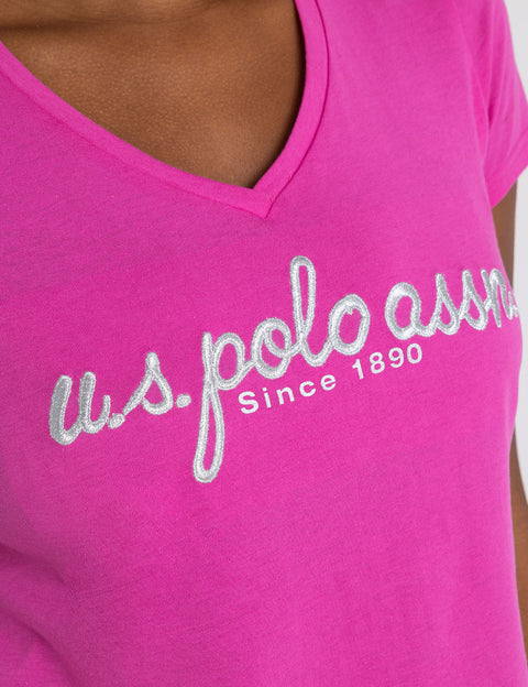METALLIC SCRIPT V-NECK T-SHIRT - U.S. Polo Assn.