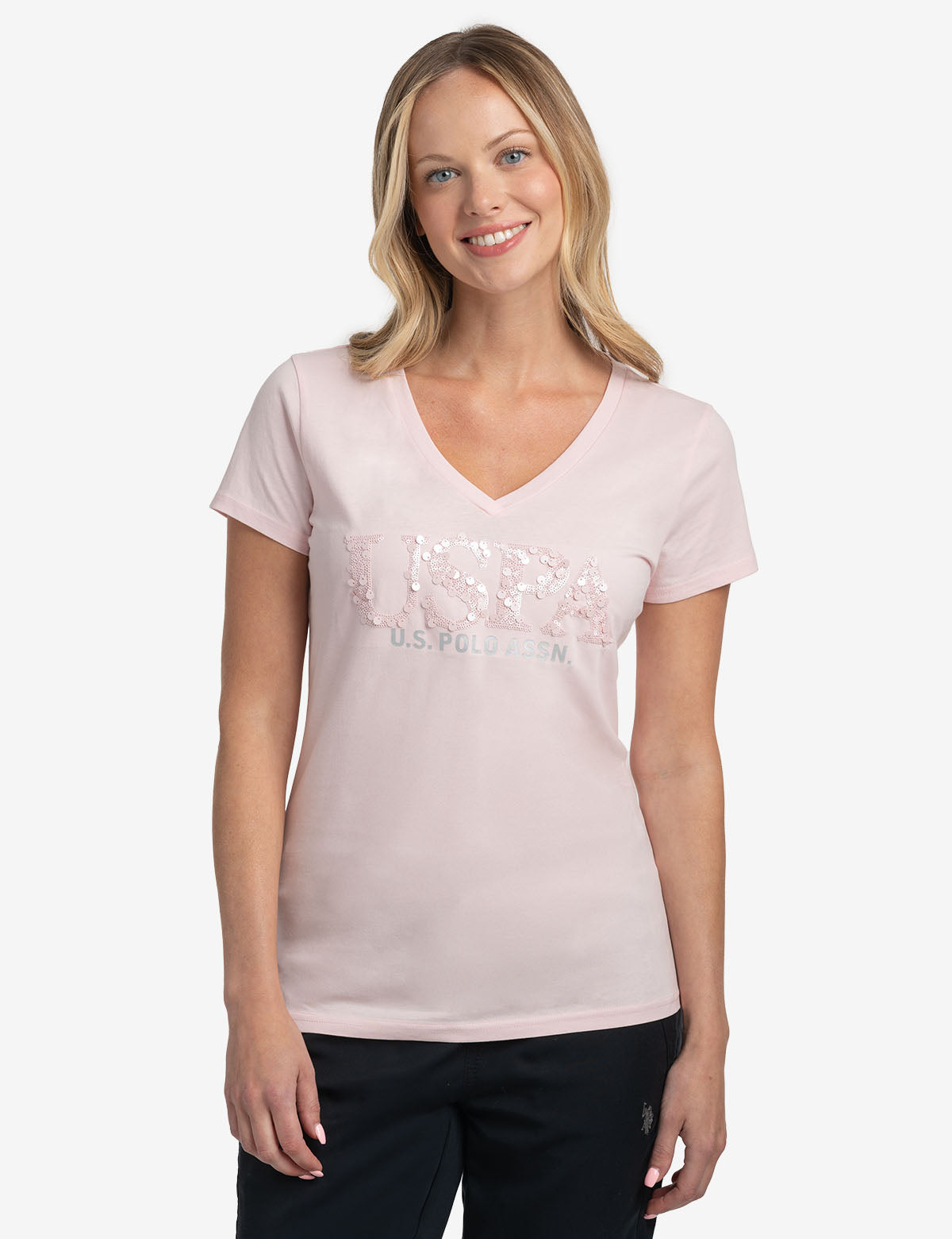 MIXED SEQUINS V-NECK JERSEY T-SHIRT– U.S. Polo Assn.