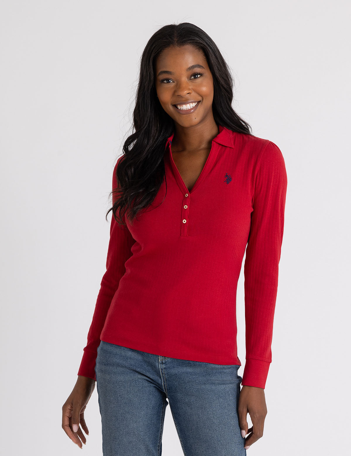 SPLIT NECK LONG SLEEVE RIB POLO SHIRT– U.S. Polo Assn.
