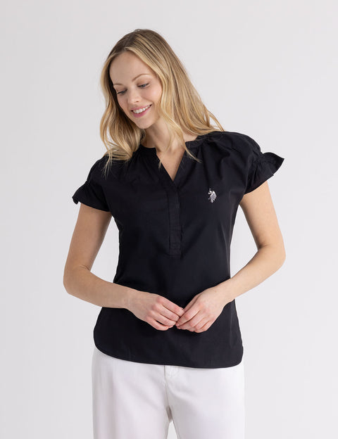 SPLIT NECK FLUTTER SLEEVE POPOVER TOP - U.S. Polo Assn.
