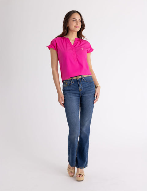 SPLIT NECK FLUTTER SLEEVE POPOVER TOP - U.S. Polo Assn.