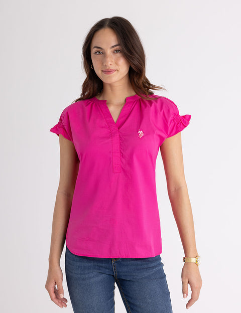 SPLIT NECK FLUTTER SLEEVE POPOVER TOP - U.S. Polo Assn.
