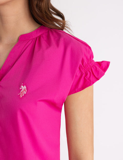 SPLIT NECK FLUTTER SLEEVE POPOVER TOP - U.S. Polo Assn.
